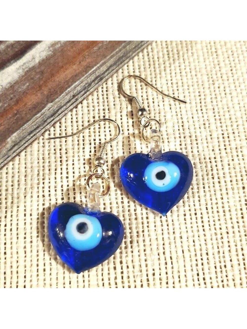 Evil Eye Murano Heart Earrings Blue